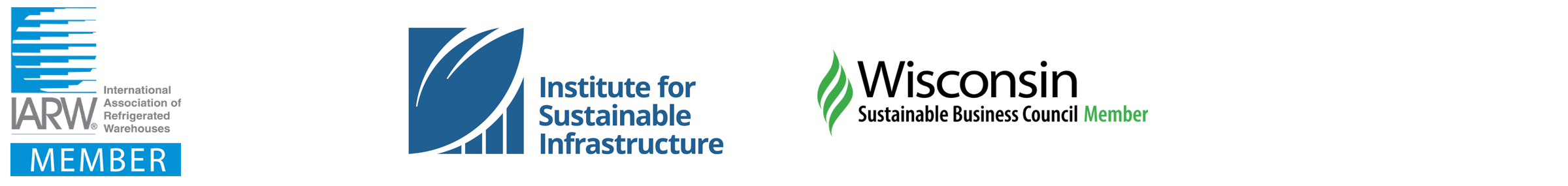 Logos of International Assoc of Refrigerated Warehouses, Institute for Sustainable Infrastructure, and the Wisconsin Sustainable Business Council