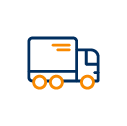 Yellow and blue industrial solar graphic of a lorry